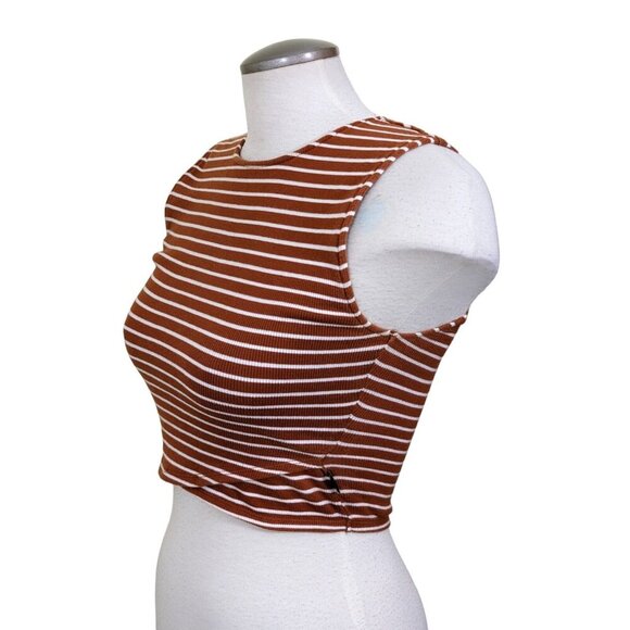 RVCA Lineage Striped Womens Crop Top Shirt Size S Summer Beach Orange Stretch - Picture 2 of 7